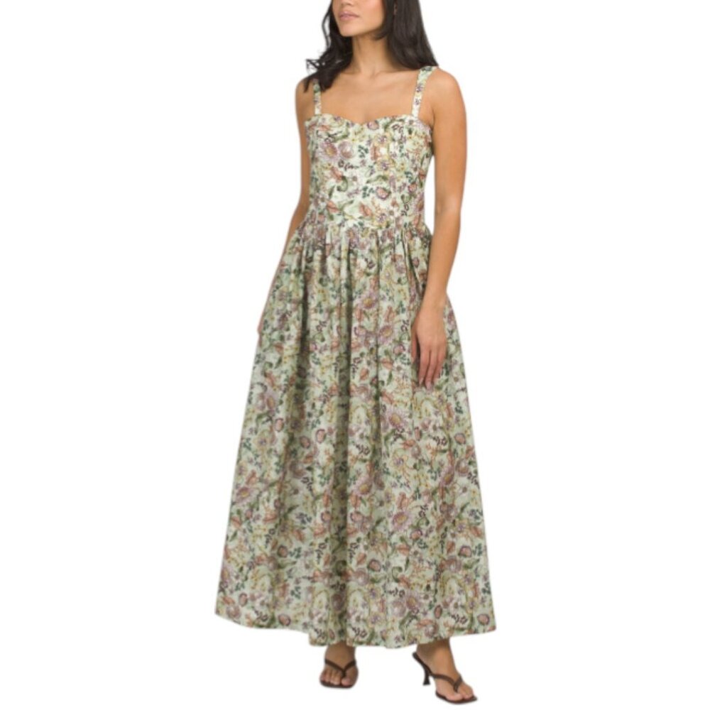 AQUA BLU Silk Blend Lotus Drop Waist Maxi Dress